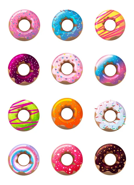 Вкусные пончики в глазури векторного набора изображений — стоковый вектор