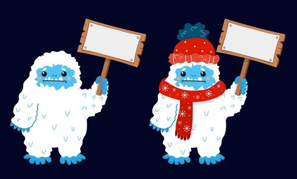 Lindo Yeti Nieve Con Pancarta Blanco Mantenga Mano Imagen Vectorial — Archivo Imágenes Vectoriales