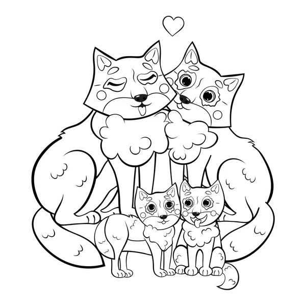 Cute Cartoon Wolf Family Vector Coloring Page Outline Male Female — Stock Vector