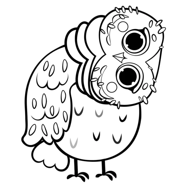 可爱的卡通猫头鹰的彩色页面轮廓 在白色背景上孤立的矢量图像 儿童森林野生动物和鸟类着色书 — 图库矢量图片