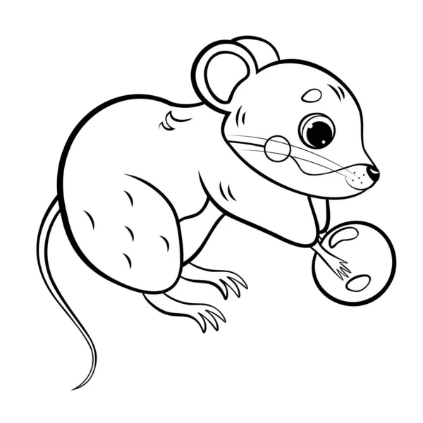 Coloriage Contour Mignon Dessin Animé Campagnol Forêt Souris Avec Des — Image vectorielle