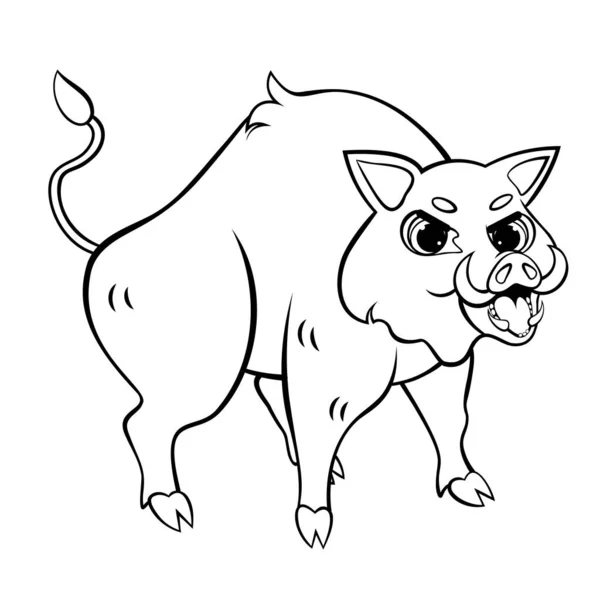 漫画イノシシベクトルの着色ページのアウトライン 怒ってる豚 子供のための森の動物のぬり絵 白地に隔離された — ストックベクタ