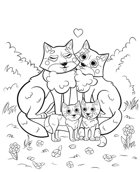 Desenho Página Para Colorir Família Bonito Lobo Dos Desenhos Animados — Vetor de Stock