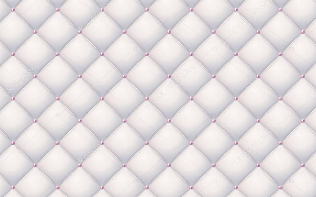 Vector abstract upholstery or white pearl leather texture sofa background and pearl for antique furniture decoration (close up)