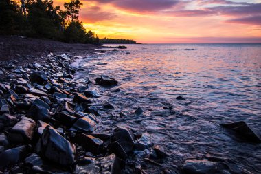 Bakır Harbor Michigan günbatımı Superior Gölü üzerinde