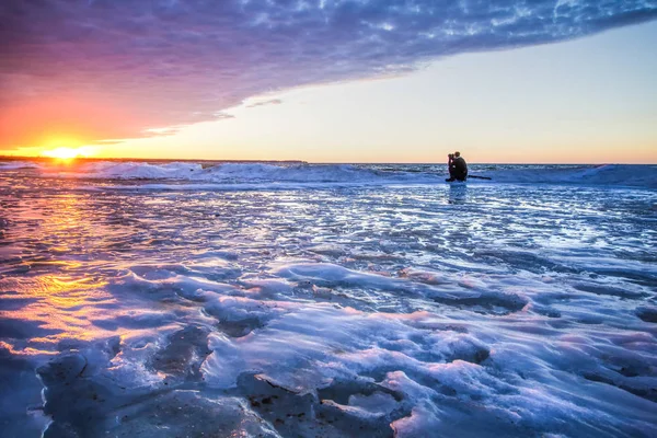 Coucher de soleil d'hiver sur les Grands Lacs — Photo