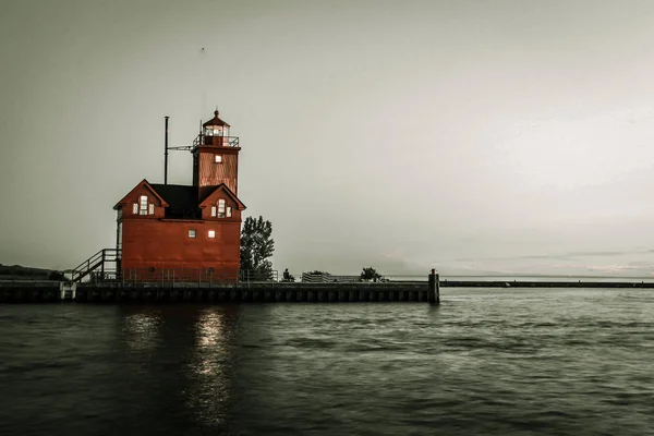 Vintage Michigan Gölü deniz feneri — Stok fotoğraf