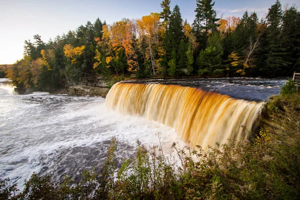 Panorama Panoramique Cascade Automne Michigan Upper Tahquamenon Falls Dans Région — Photo