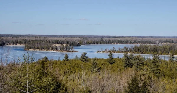 Panorama Lac Gelé Paysage Sauvage Panoramique Grand Angle Vallée Rivière — Photo