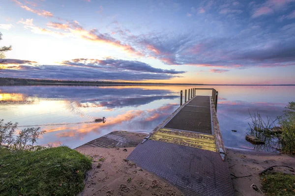 Nyár Tónál Gyönyörű Naplemente Tükröződik Tiszta Vizek Indian Lake State — Stock Fotó