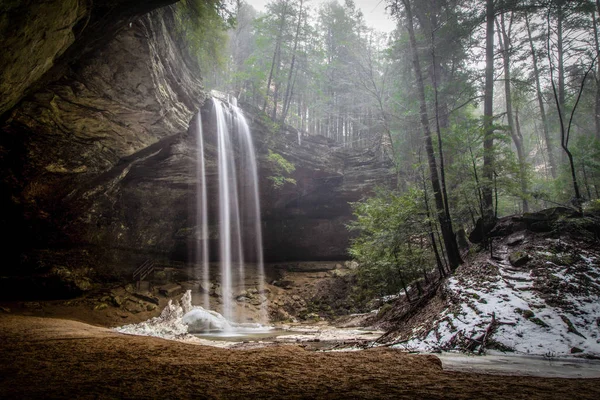 Ohio Nature Landscape Springtime Arrives Hocking Hills State Park Snow — Stock Photo, Image