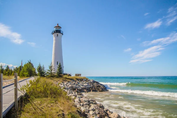 Great Lakes Lighthouse Background Crisp Point Lighthouse Lake Superior Coast — Stock Photo, Image