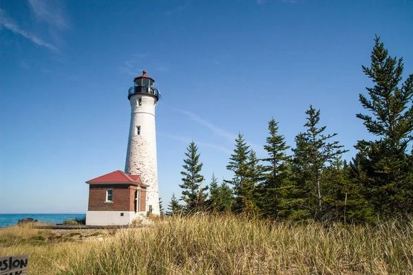 Grote Meren Vuurtoren Achtergrond Crisp Point Vuurtoren Aan Lake Superior — Stockfoto