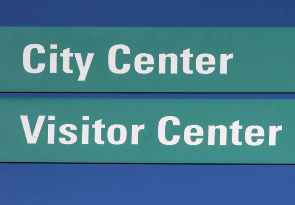 City Center And Visitor Center sign in horizontal orientation.
