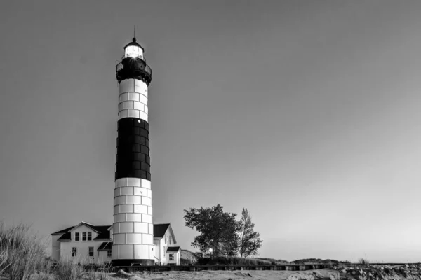 Black White Lighthouse Background Big Sable Lighthouse Ludington State Park — Stock Photo, Image