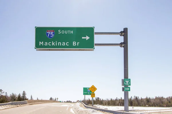 Interstate 75 Entrance Sign. Directional sign for the Mackinaw Bridge along Interstate 75 in Michigan.