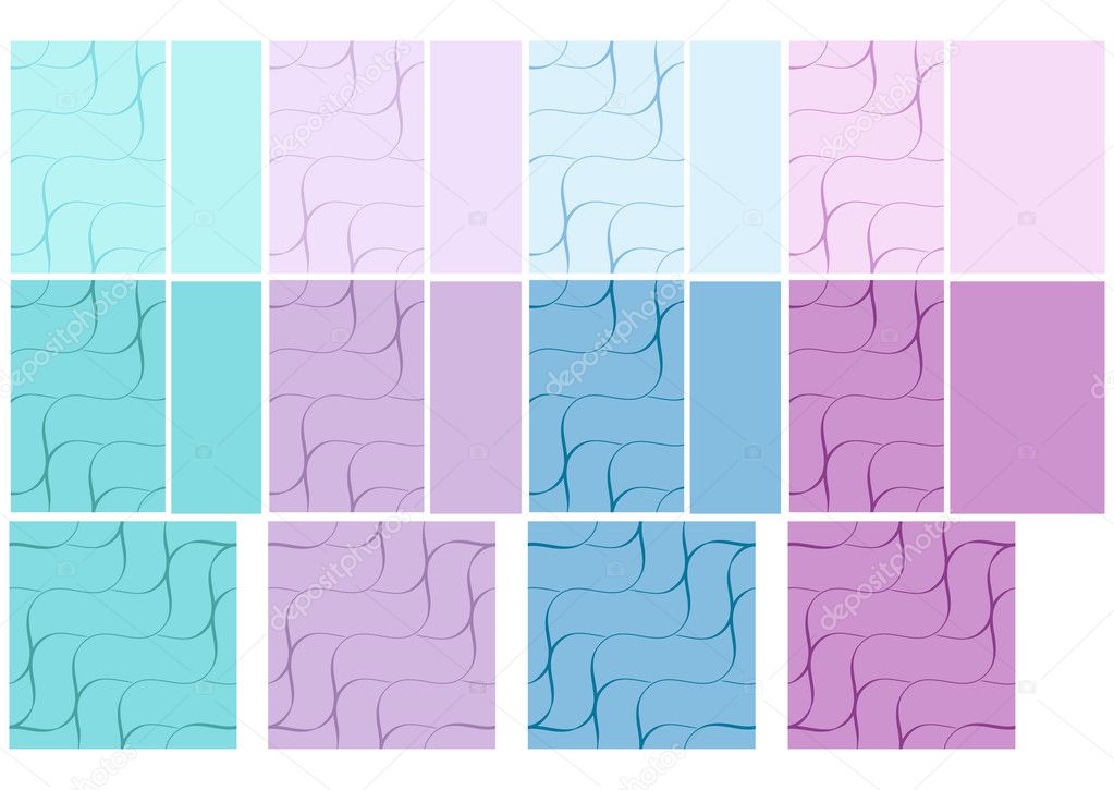 Vector set of abstract patterns with wavy lines in different colors. Square version is seamless texture. May be used for ceramic tiles, wallpaper or fabric swatch. Eps10.