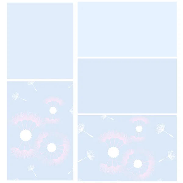 Vector samples of ceramic tiles with dandelions in blue tones. Optoin 2. Horizontal and vertical versions. Eps10. — Stock Vector