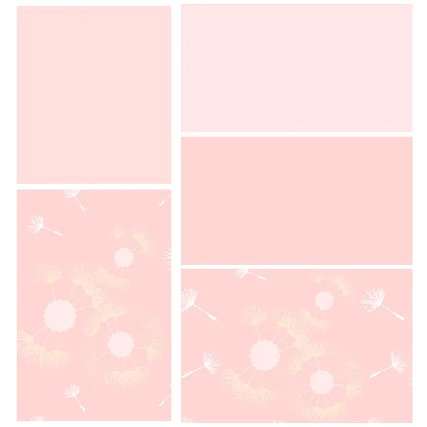 Vector samples of ceramic tiles with dandelions in pink tones.Horizontal and vertical versions. Eps10. — Stock vektor