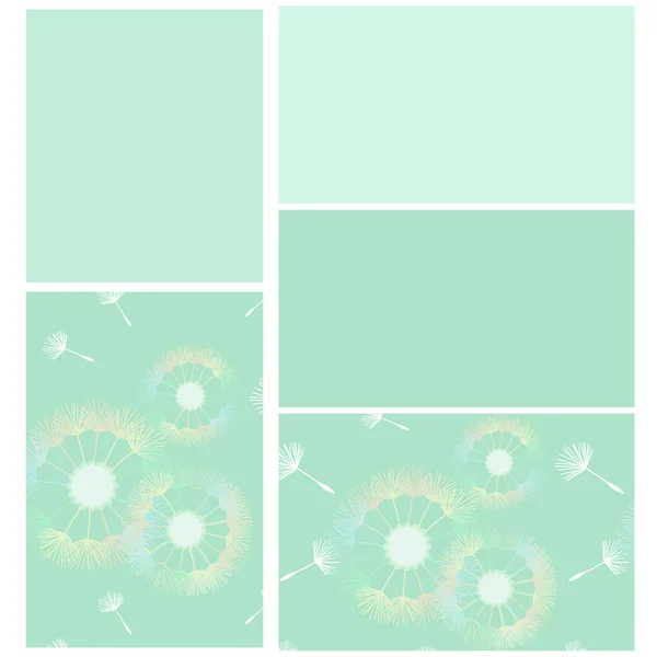 Vector samples of ceramic tiles with dandelions in aquamarine tones.Horizontal and vertical versions. Eps10. — Stock Vector