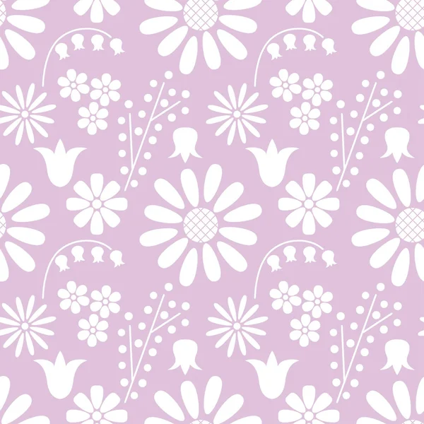 Απρόσκοπτη φλοράλ με περιγράμματα των διαφορετικών λουλουδιών σε απαλούς ροζ φόντο. Διανυσματικών eps 10. — Διανυσματικό Αρχείο