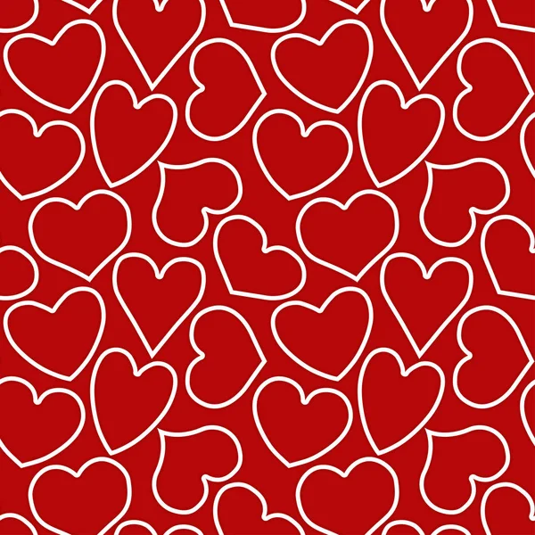 Seamless pattern with shaded white outlines of hearts of different form on a red background. Vector eps 10. — Stock Vector