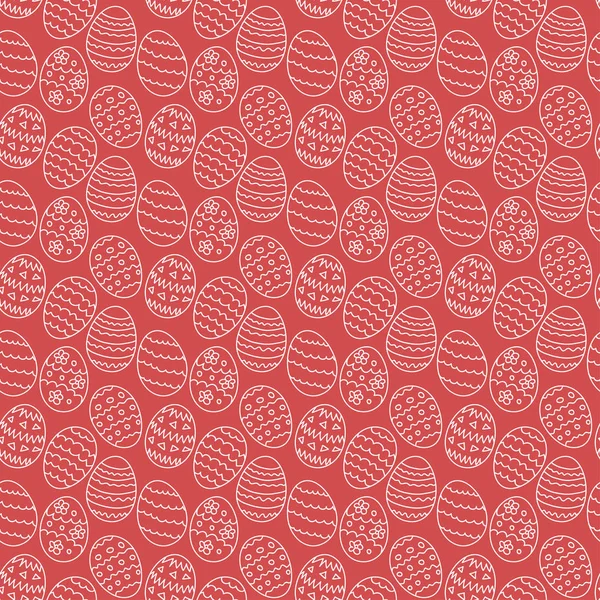 Modèle sans couture avec des contours blancs d'œufs de Pâques à motifs sur un fond rouge. Petit motif. Vecteur eps10 . — Image vectorielle