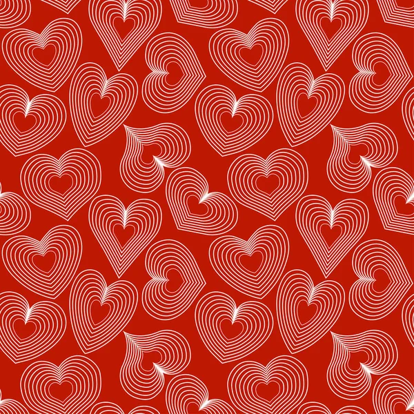 Seamless pattern with white contours of hearts on a red backgrounds. Vector eps 10. — Stock Vector
