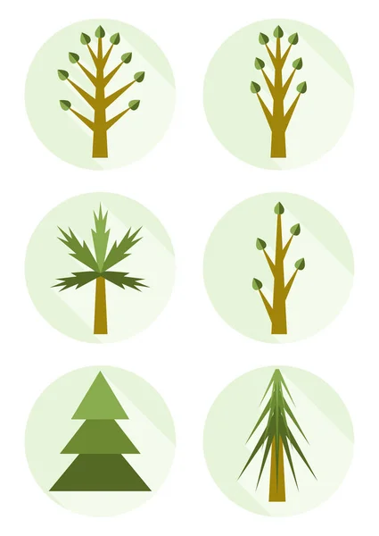 Set of isolated tree icons. Green and brown colors. Vector eps10. — Stock Vector