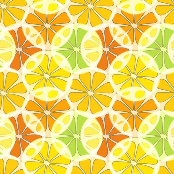 Abstraktion von Zitrusfrüchten. nahtloses Muster. grün, gelb, orange und rot. Vektor Folge 10. — Stockvektor