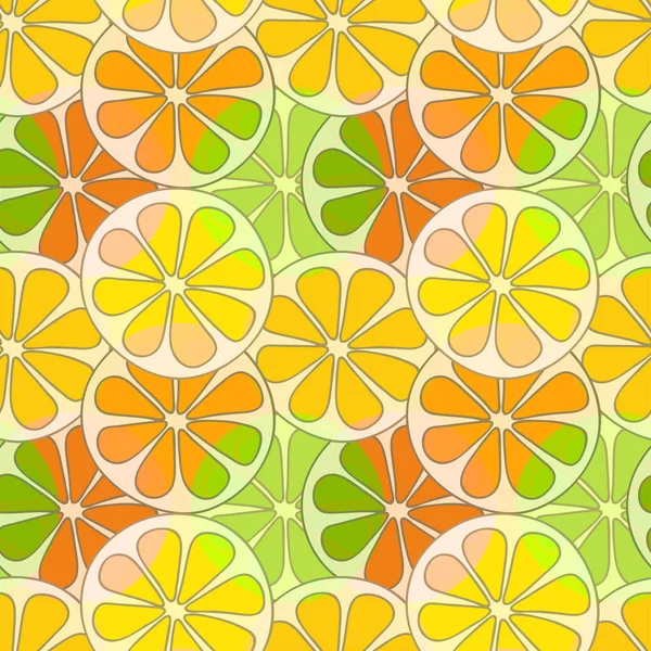 Naadloze patroon van citrus. Groene, gele, oranje en rode kleuren. Vector eps 10. — Stockvector