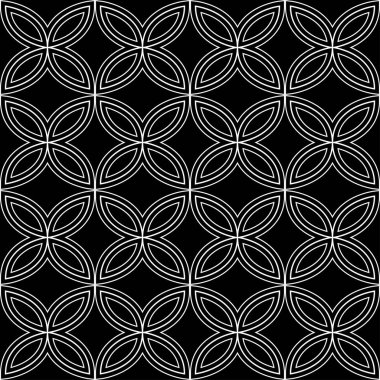 Soyut yaprakları sorunsuz siyah-beyaz desen. Siyah arka plan. Vektör eps10.