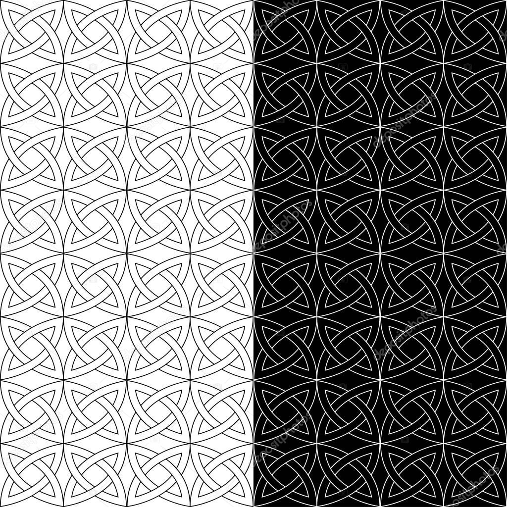 Set of abstract black and white seamless patterns from interlacing links. Vector eps 10.