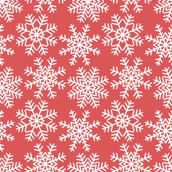 Vektor Weihnachten Nahtlose Muster Aus Weißen Verschiedenen Schneeflocken Auf Rotem — Stockvektor