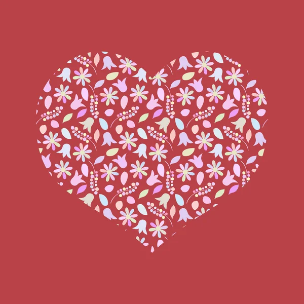 Coração Arte Vetorial Flores Fundo Vermelho Eps Tons Pastel —  Vetores de Stock