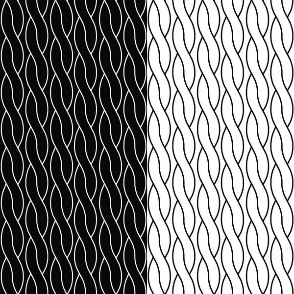 Sada bezešvých textur s copánky v černobílé barvě. Vektorové eps10. — Stockový vektor