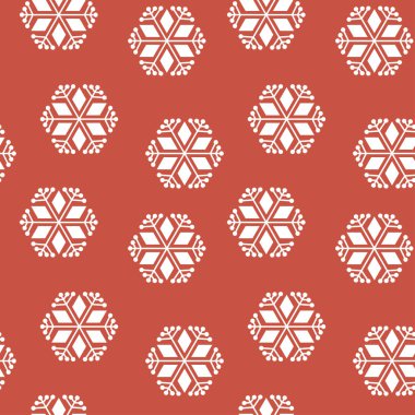 Kırmızı zemin üzerinde beyaz kar taneleri çizgileri olan kusursuz bir yılbaşı şablonu. Eps 10.