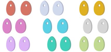 Beyaz arka planda farklı renklerde delikleri olan etiketler. Dar ve geniş şekiller. İzole edilmiş. Vektör 10.