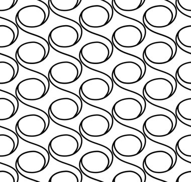 Beyaz bir zemin üzerinde siyah ve beyaz kıvrımlı ve dairelerden oluşan soyut bir şekil. Eps 10.