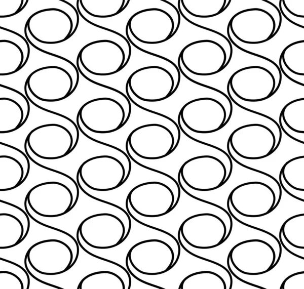 Vektor Abstrakte Nahtlose Schwarz Weiße Muster Von Locken Und Kreisen — Stockvektor