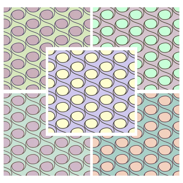 Set Abstract Seamless Patterns Scrolls Cicles Lines Different Colors Vector — Stock Vector