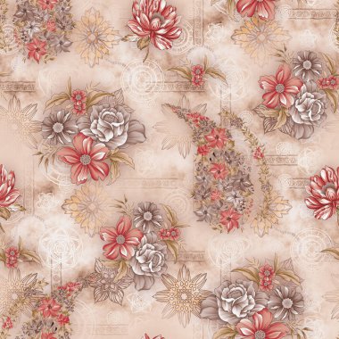 Paisley çiçeğiyle renklendirilmiş kusursuz çiçek deseni