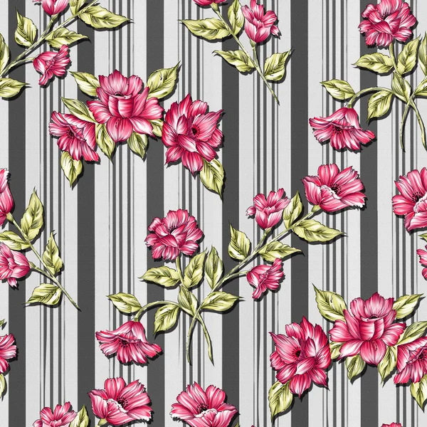 Floral Flower Pattern Seamless Pattern Stripe Background — Stock Photo, Image