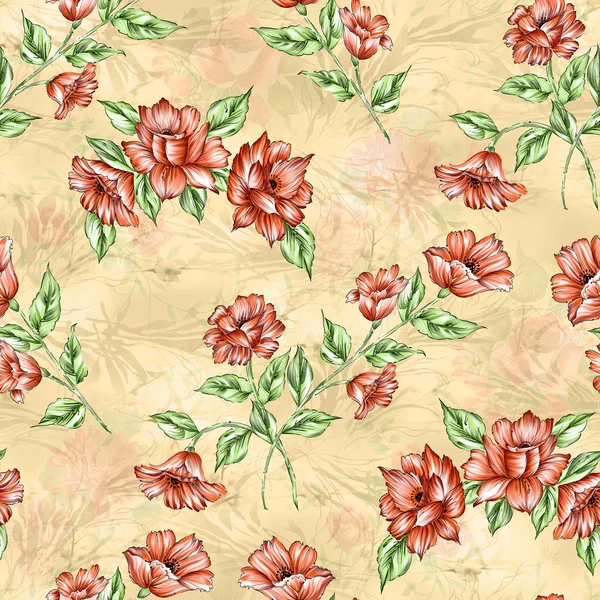 Floral Flower Pattern Seamless Pattern Cream Background — Stock Photo, Image