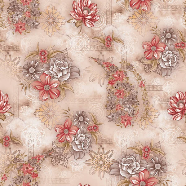 seamless flower pattern with paisley flower on pastel color background