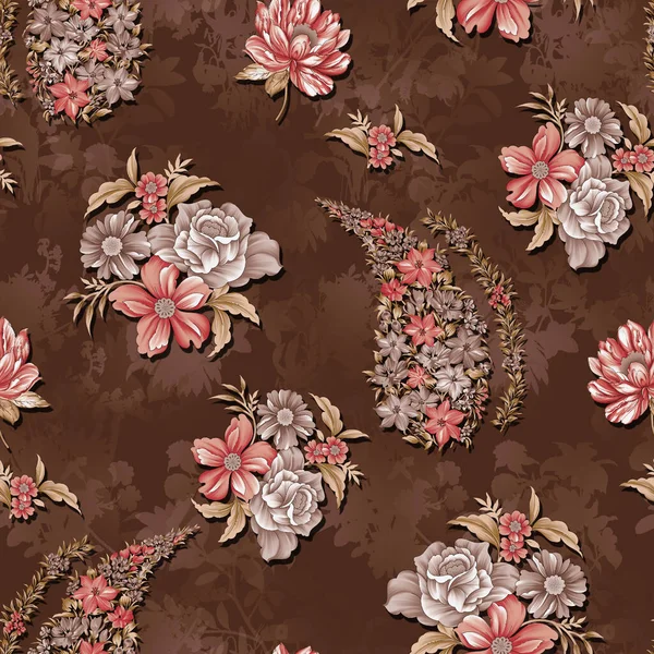 seamless flower pattern with paisley flower on pastel color background