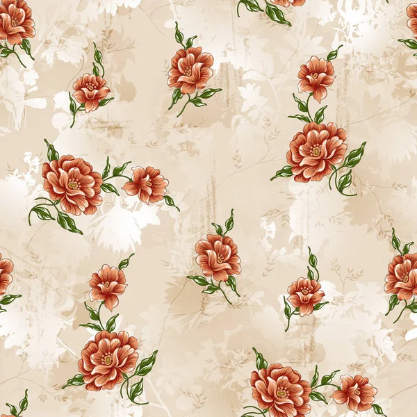floral rose flower pattern with abstract geometric cream background