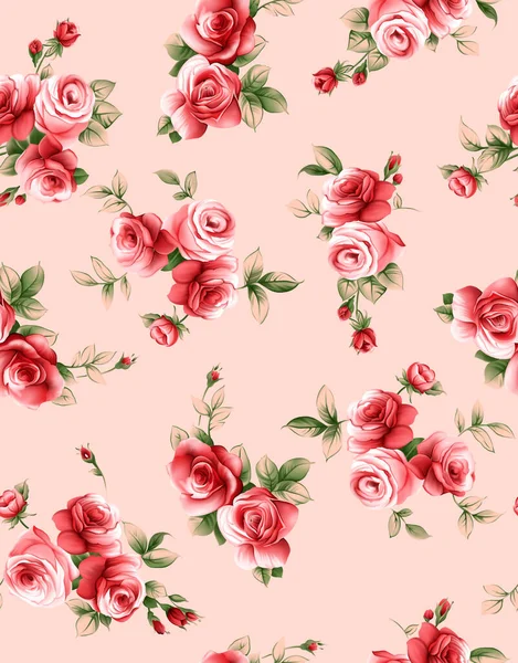 Gyönyörű Rózsa Virág Évjárat Virágos Minta Háttérrel — Stock Fotó