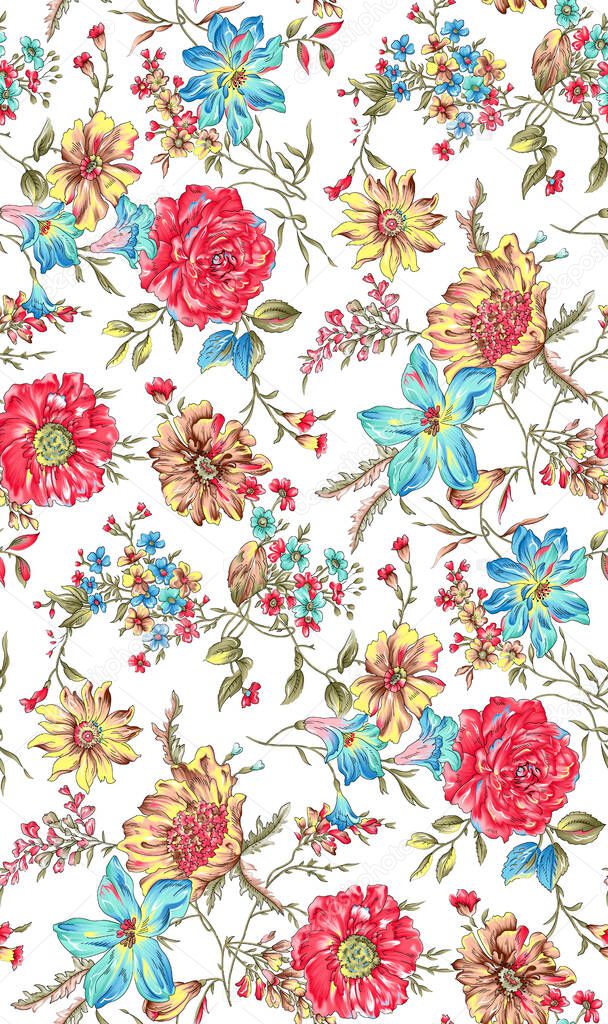 seamless flower pattern with white background