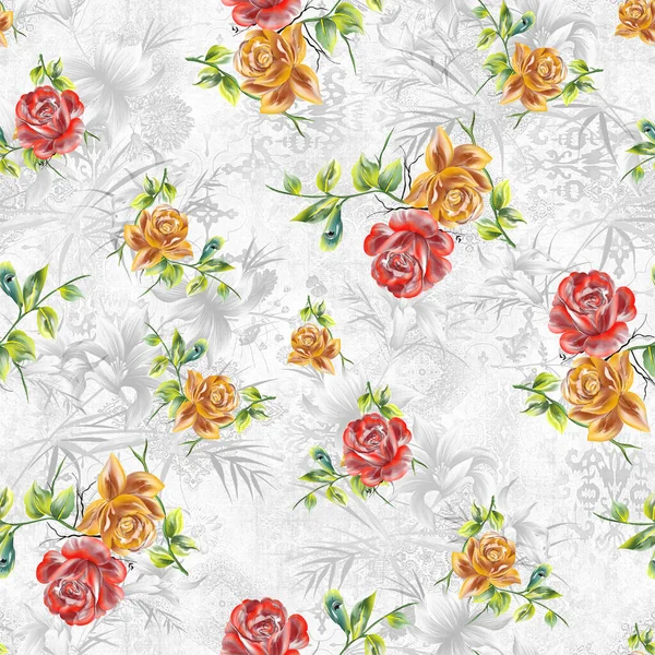 beautiful watercolor flower and leaves on white abstract geometric texture background